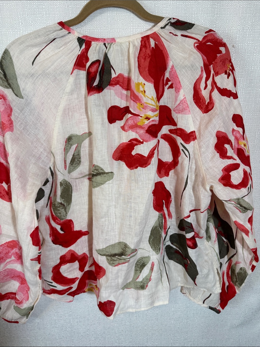 Joie 100% Linen Floral Blouse Button Front Lightweight Boho Top Sz Large - Picture 7 of 11